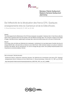 De l effectivité de la dévaluation des francs CFA. Quelques enseignements tirés du Cameroun et de la Côte-d Ivoire.  - article ; n°3 ; vol.48, pg 451-460