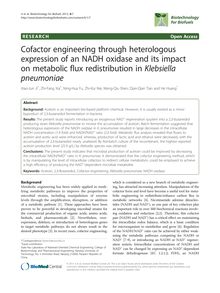 Cofactor engineering through heterologous expression of an NADH oxidase and its impact on metabolic flux redistribution in Klebsiella pneumoniae