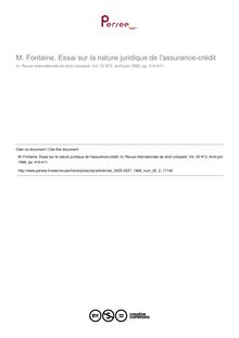 M. Fontaine, Essai sur la nature juridique de l assurance-crédit - note biblio ; n°2 ; vol.20, pg 410-411