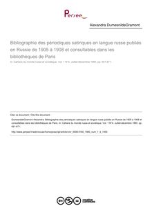 Bibliographie des périodiques satiriques en langue russe publiés en Russie de 1905 à 1908 et consultables dans les bibliothèques de Paris  ; n°4 ; vol.1, pg 651-671