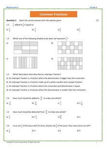 Grade 6 Maths Test 4: Common Fractions