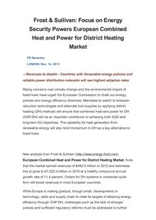 Frost & Sullivan: Focus on Energy Security Powers European Combined Heat and Power for District Heating Market