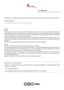 Théories implicites de la personnalité, évaluation et reproduction idéologique - article ; n°2 ; vol.82, pg 513-536