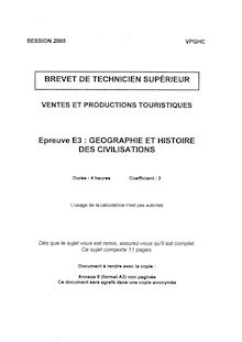 Géographie et histoire des civilisations 2005 BTS Vente et productions touristiques