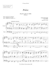 Partition Beginning, on 3 staves (avec pédale), Prière, Op.20, Six Pièces pour Grand Orgue, No.5