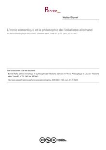 L ironie romantique et la philosophie de l idéalisme allemand - article ; n°72 ; vol.61, pg 627-643
