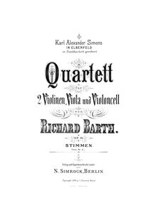Partition violoncelle, corde quatuor, Op.15, G minor, Barth, Richard