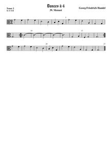 Partition ténor viole de gambe 2, alto clef, 2 Menuets à 4, Handel, George Frideric par George Frideric Handel