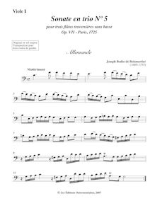 Partition viole de basse 1, 6 Trio sonates, Sonates en trio pour trois flûtes traversières sans basse par Joseph Bodin de Boismortier