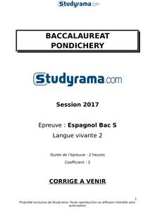 Corrigé Bac S 2017 Pondichéry  - Espagnol LV2