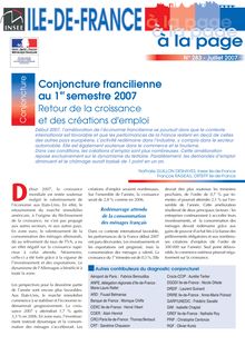 Conjoncture francilienne au 1er semestre 2007 - Retour de la croissance et des créations d emploi