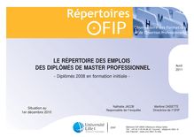 LE RÉPERTOIRE DES EMPLOIS DES DIPLÔMÉS DE MASTER PROFESSIONNEL