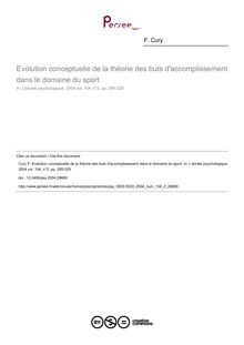 Evolution conceptuelle de la théorie des buts d accomplissement dans le domaine du sport - article ; n°2 ; vol.104, pg 295-329