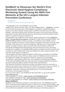 DebMed® to Showcase the World s First Electronic Hand Hygiene Compliance Monitoring System Using the WHO Five Moments at the UK s Largest Infection Prevention Conference