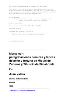 Morsamor - peregrinaciones heroicas y lances de amor y fortuna de - Miguel de Zuheros y Tiburcio de Simahonda