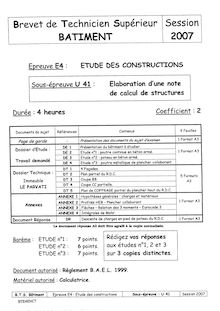 Elaboration d une note de calcul de structures 2007 BTS Bâtiment