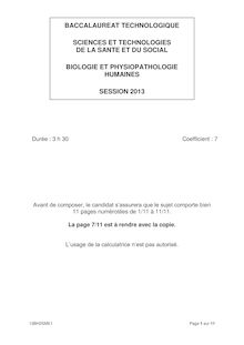 Bac 2013 ST2S Biologie Physiopathologie humaines