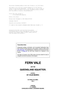 Fern Vale (Volume 1) - or the Queensland Squatter