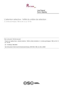 L attention sélective : l effet du critère de sélection - article ; n°2 ; vol.88, pg 179-195