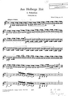 Partition violons II, Fra Holbergs tid,  i gammel stil, Aus Holbergs Zeit, Suite im alten Stil, From Holberg s Time, Holberg Suite