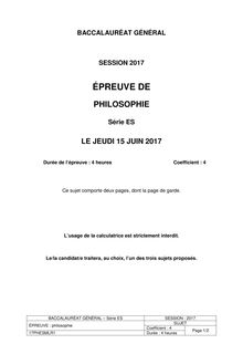 Bac 2017 Philosophie Série ES