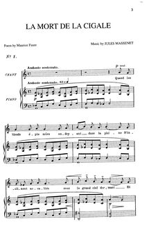 Partition complète (C Major: medium voix et piano), La mort de la cigale