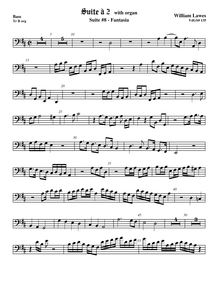 Partition viole de basse, basse clef,  No.8 pour 2 violes de gambe et orgue par William Lawes