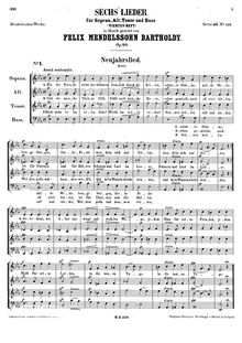 Partition complète, 6 chansons, Op.88, Mendelssohn, Felix
