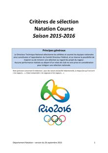 Critères de sélection Natation Course Saison 2015-16