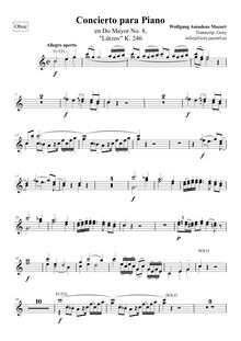 Partition hautbois 1/2, Piano Concerto No.8, Lützow-Konzert ; Lützow Concerto