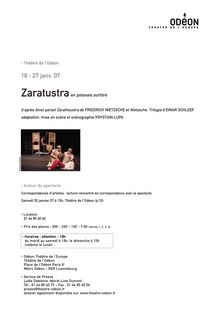 Zaratustra, Press Kit (in French) (71.3 Ko) - DOSSIER DE PRESSE ...