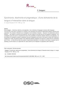 Synchronie, diachronie et pragmatique ; d une dichotomie de la langue à l interaction dans la langue - article ; n°1 ; vol.107, pg 7-24