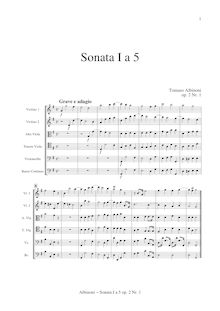 Partition , Sonata I en G major (includes partition compléte without clavecin), Sei Sinfonie e Sei concerts a Cinque, Op.2