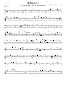 Partition ténor viole de gambe 1, octave aigu clef, Primo Libro di Madrigali par Alfonso Fontanelli