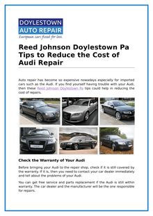 Reed Johnson Doylestown Pa Tips to Reduce the Cost of Audi Repair