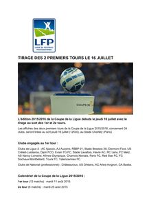 Coupe de la Ligue 2015/2016 : tirage des 2 premiers tours le 16 juillet