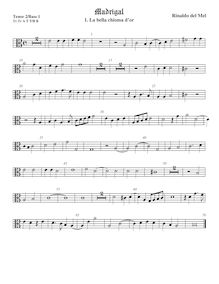 Partition viole de basse 1, alto clef, Madrigali di Rinaldo del Melle, gentilhumo fiamengo, a sei voci : Novamente composti & dati im luce