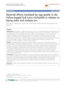 Maternal effects mediated by egg quality in the Yellow-legged Gull Larus michahellisin relation to laying order and embryo sex