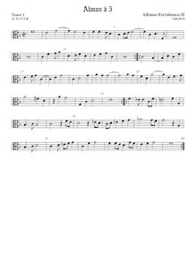 Partition Tenor1 viole de gambe, alto clef, Alman, Ferrabosco Jr., Alfonso