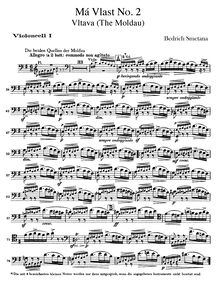 Partition violoncelles I, II, Vltava, Die Moldau, E minor, Smetana, Bedřich