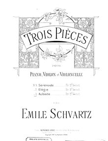 Partition de piano, 3 pièces pour Piano Trio, Schvartz, Émile