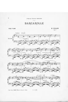 Partition complète, Barcarolle, Op.5, G major, Collin, Hélène