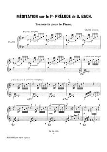 Partition complète, Ave Maria, Méditation sur le Premier Prélude de Piano de S. Bach (original title) par Charles Gounod
