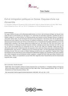 Exil et immigration politiques en Suisse. Esquisse d une vue d ensemble - article ; n°1 ; vol.146, pg 129-137