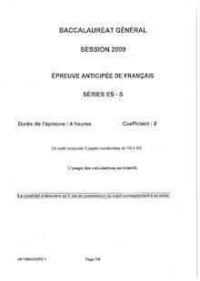 Sujet du bac S 2009: Francais