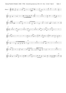 Partition hautbois 2, Concerto Grosso en D major, HWV 317, HWV 317 ; Op.3 No.6 par George Frideric Handel