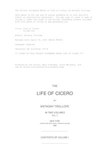 The Life of Cicero - Volume One