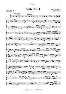 Partition violon 3 (= viole de gambe) , partie,  No.1, Overture