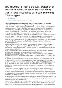 [CORRECTION] Frost & Sullivan: Detection of More than 800 Guns at Checkpoints during 2011 Shows Importance of Airport Screening Technologies