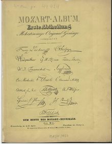 Partition Vol.1 - Mehrstimmige Original-Gesänge, Mozart=Album, Zum Besten des Mozart-Denkmals ; For the Mozart monument fund